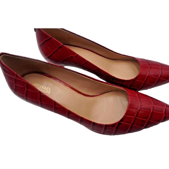 Michael Kors Burgundy Croc Embossed Pointed Toe Office Heel Pumps Size 9.5M - Picture 2 of 12